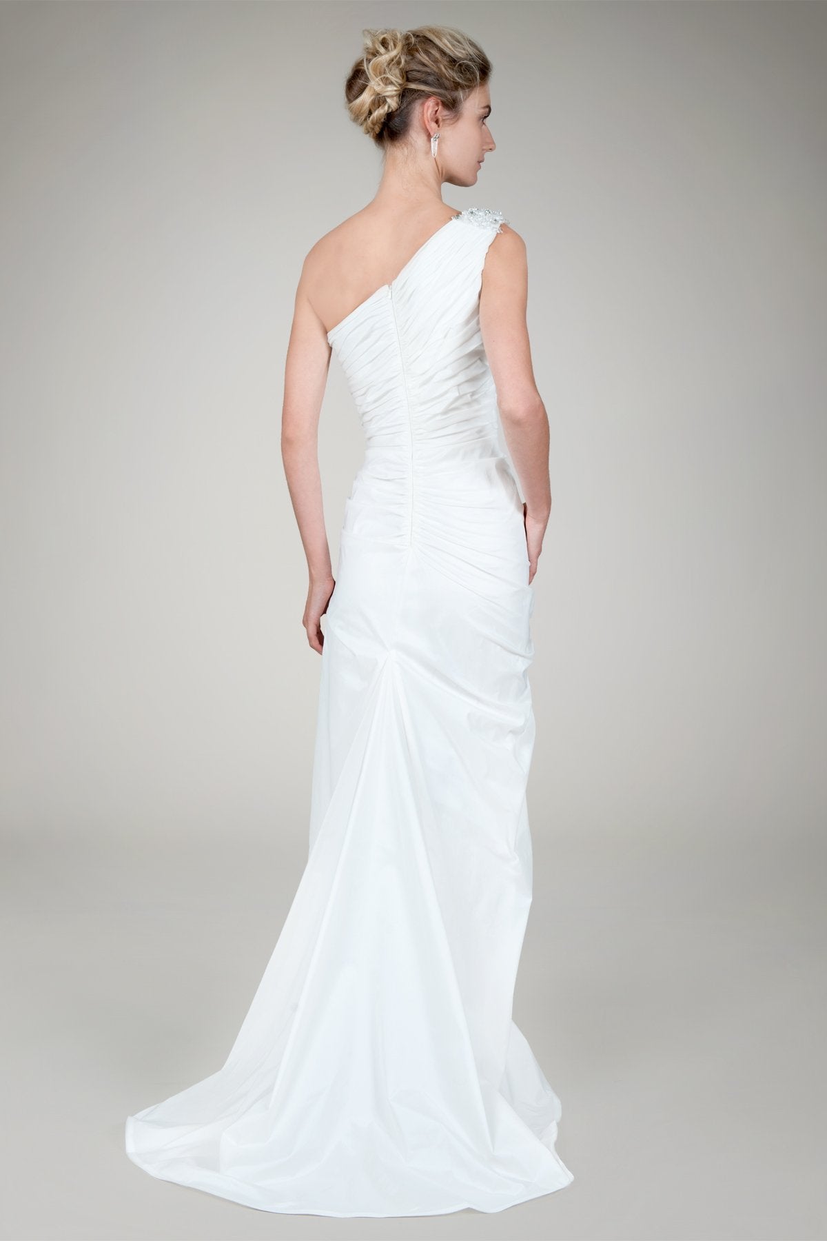 One Shoulder Taffeta Gown in Ivory