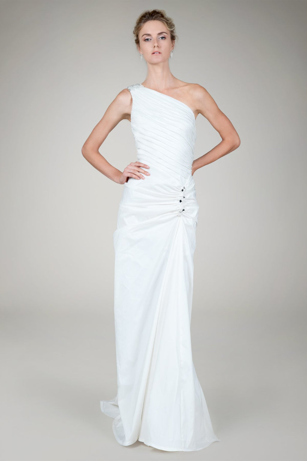 One Shoulder Taffeta Gown in Ivory