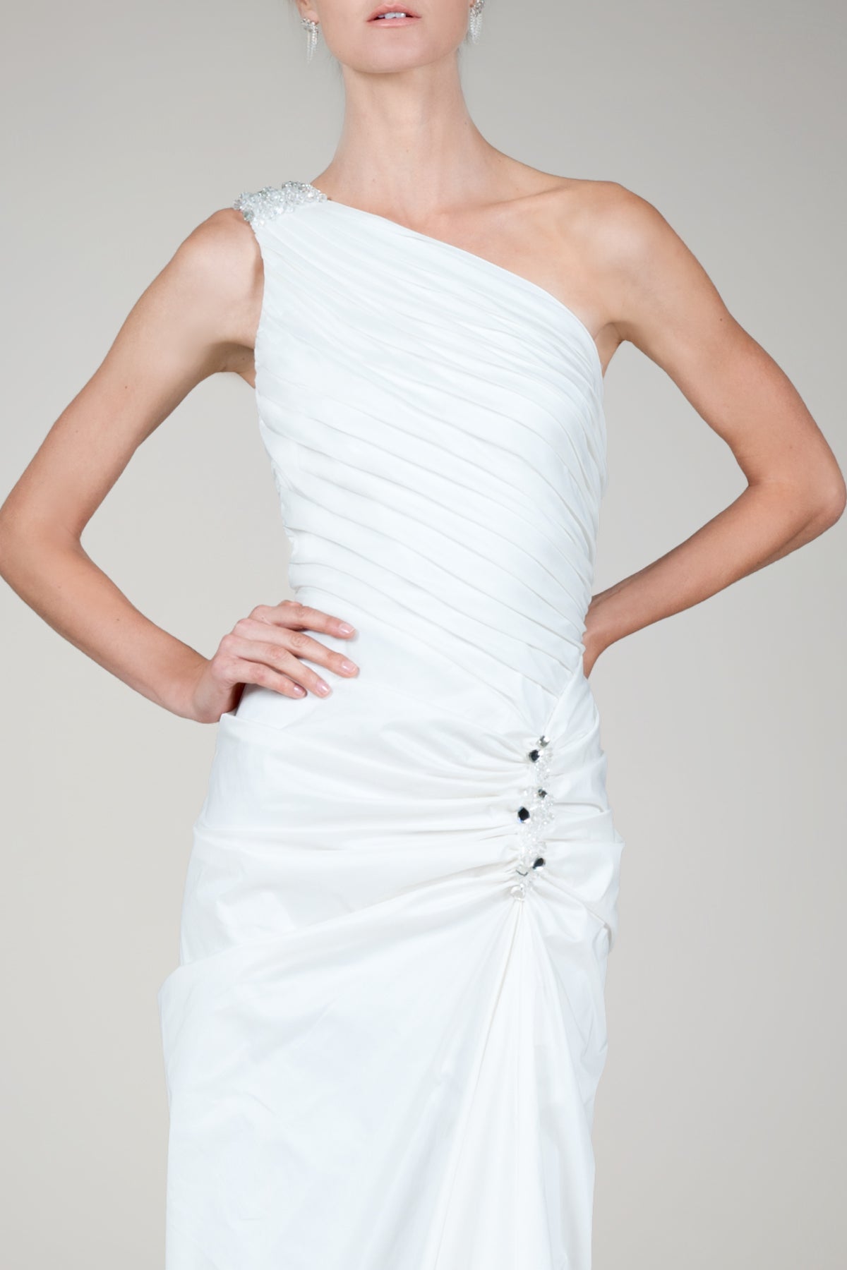 One Shoulder Taffeta Gown in Ivory