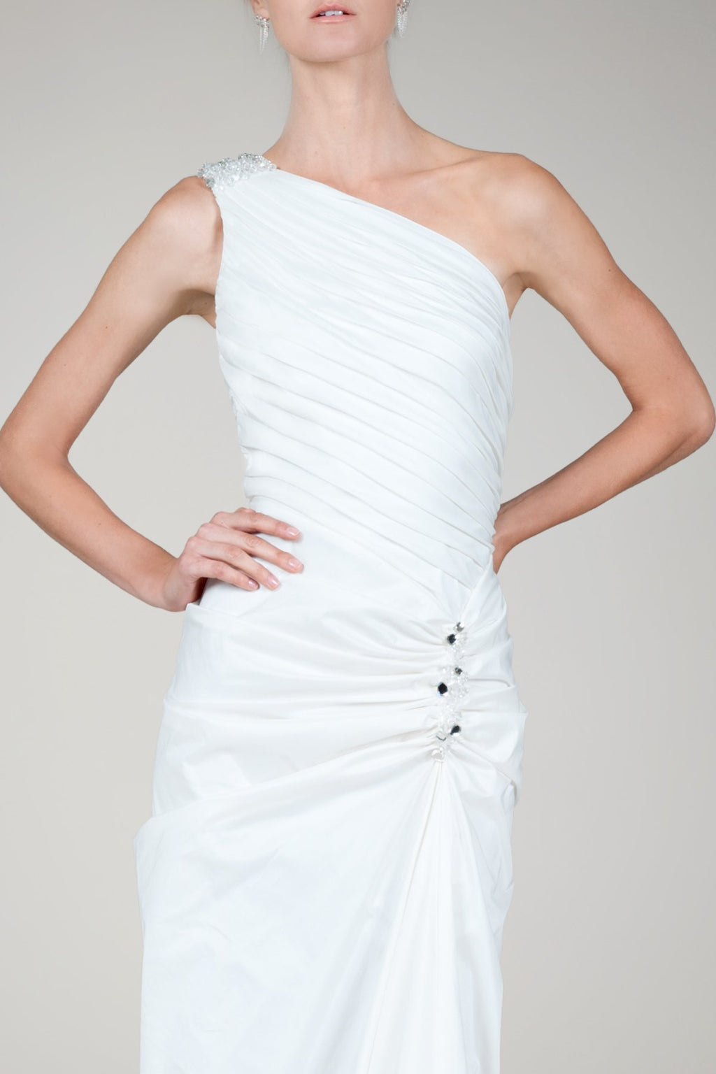 One Shoulder Taffeta Gown in Ivory