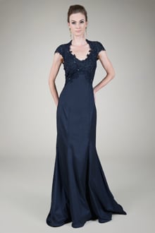 Beaded Lace Taffeta Gown in Navy