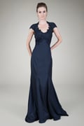 Beaded Lace Taffeta Gown in Navy