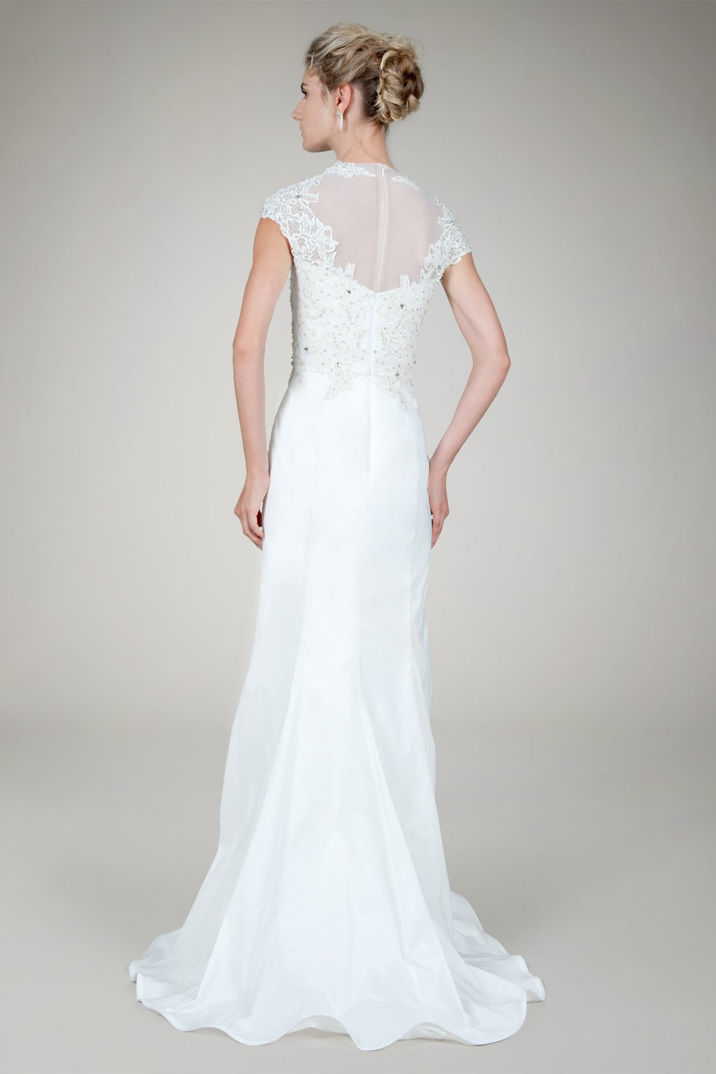 Beaded Lace Taffeta Gown in Ivory