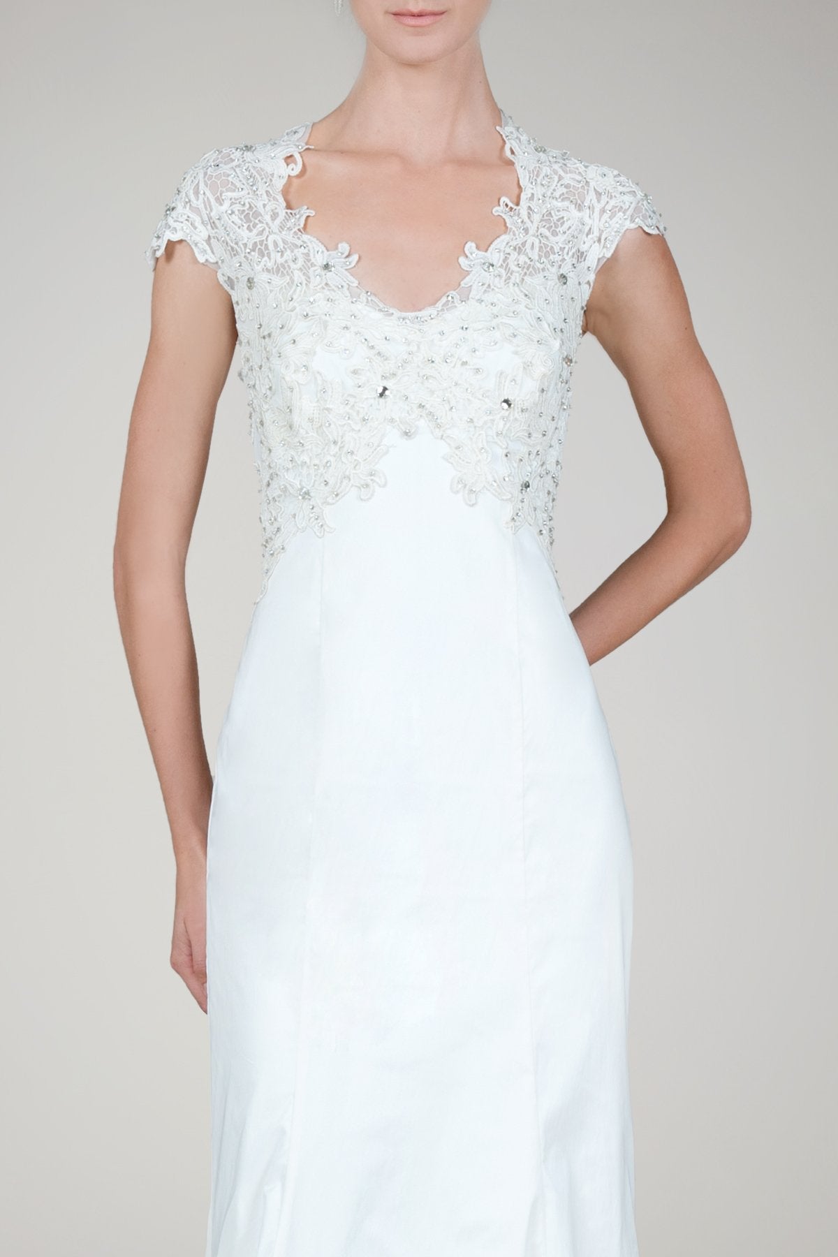 Beaded Lace Taffeta Gown in Ivory