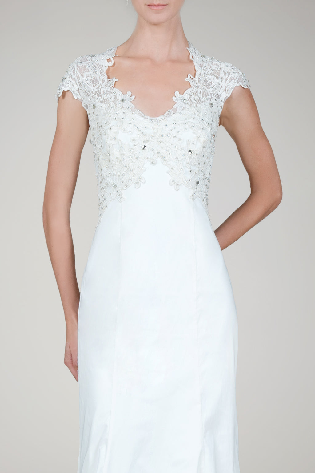 Beaded Lace Taffeta Gown in Ivory