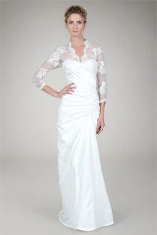 Lace Sleeve Taffeta Gown in Ivory