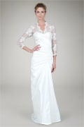 Lace Sleeve Taffeta Gown in Ivory