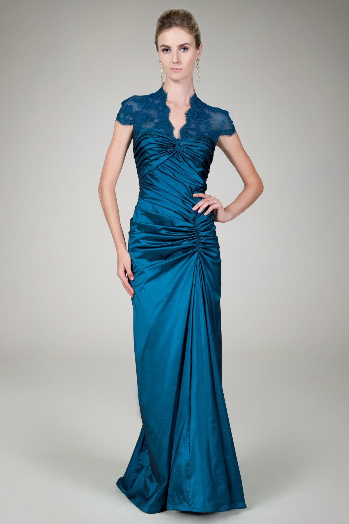 Draped Taffeta Gown in Eclipse