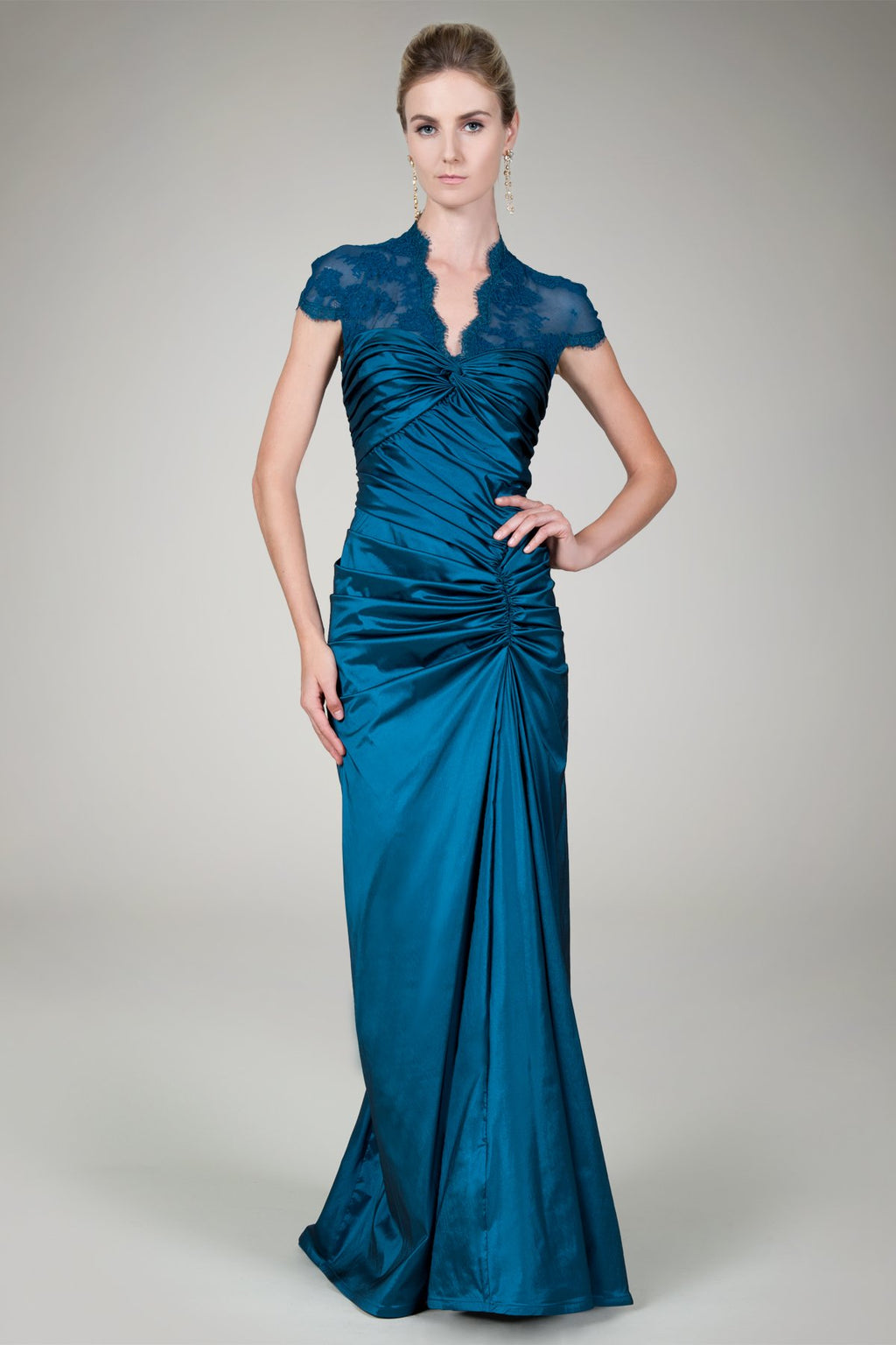 Draped Taffeta Gown in Eclipse