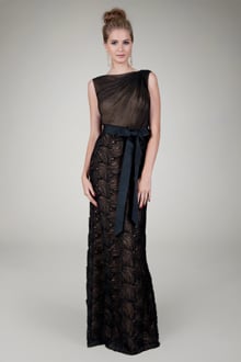 Cut Metallic Tulle Bateau Gown in Black / Nude