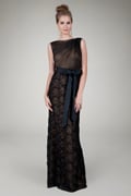 Cut Metallic Tulle Bateau Gown in Black / Nude