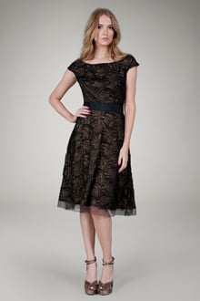 Cut Metallic Tulle Off Shoulder Dress in Black / Nude