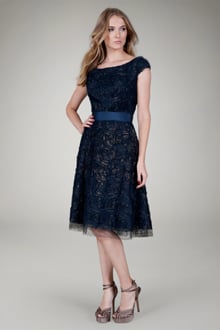 Cut Metallic Tulle Off Shoulder Dress in Navy