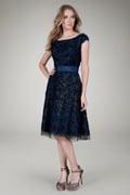 Cut Metallic Tulle Off Shoulder Dress in Navy