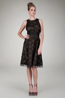 Cut Metallic Tulle Sleeveless Dress in Black / Nude