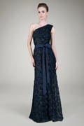 Metallic Tulle One Shoulder Gown in Navy