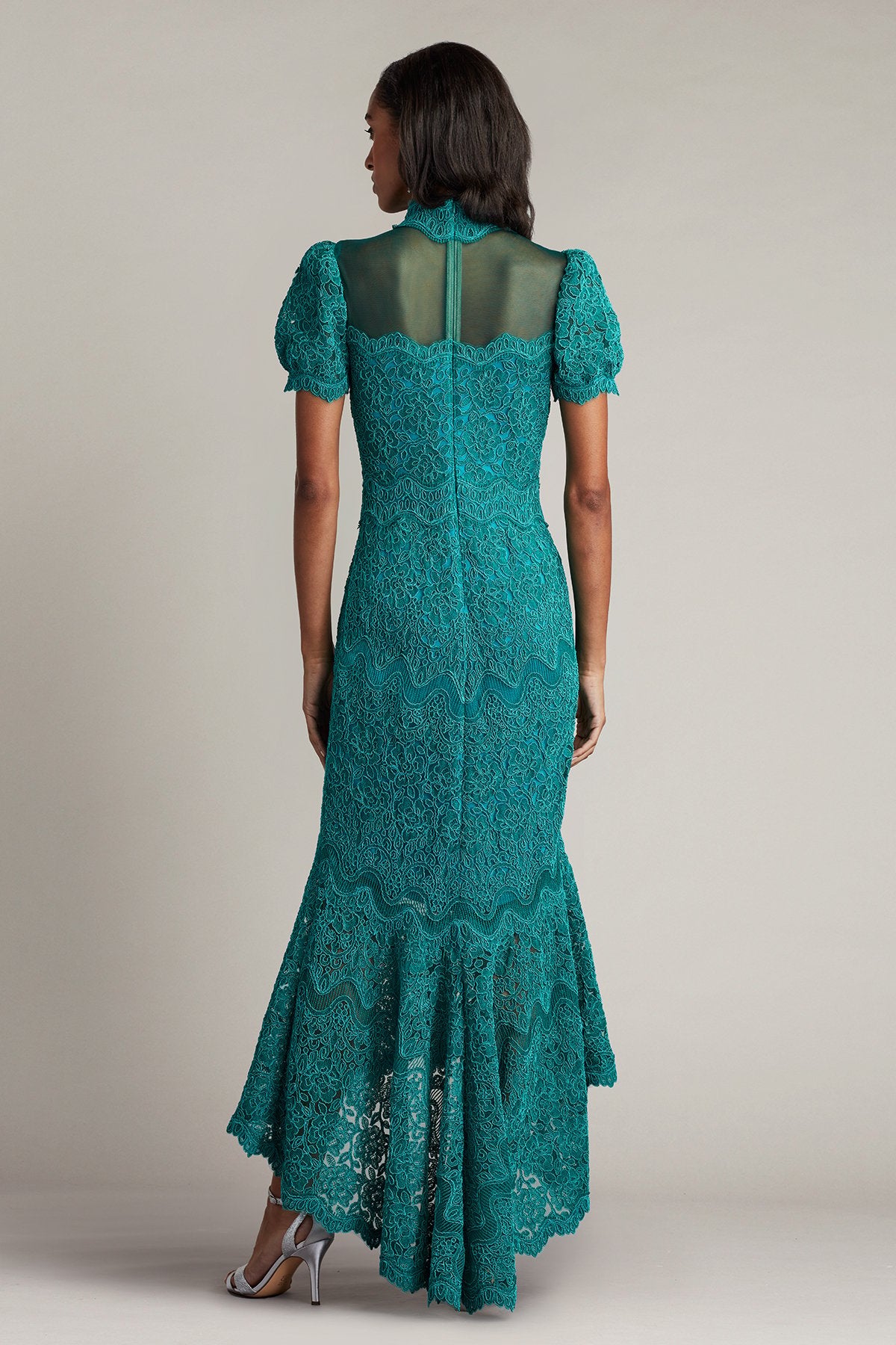 Covina Embroidered High-Low Illusion Dress