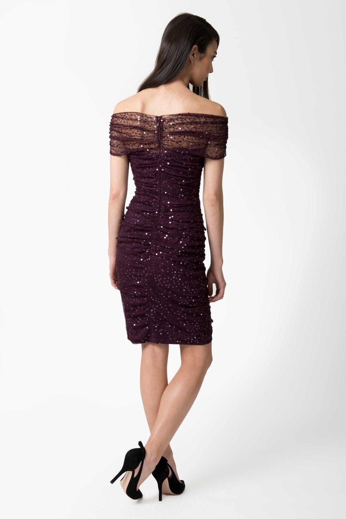 Sequin Mesh Ruched Dress in Poppy