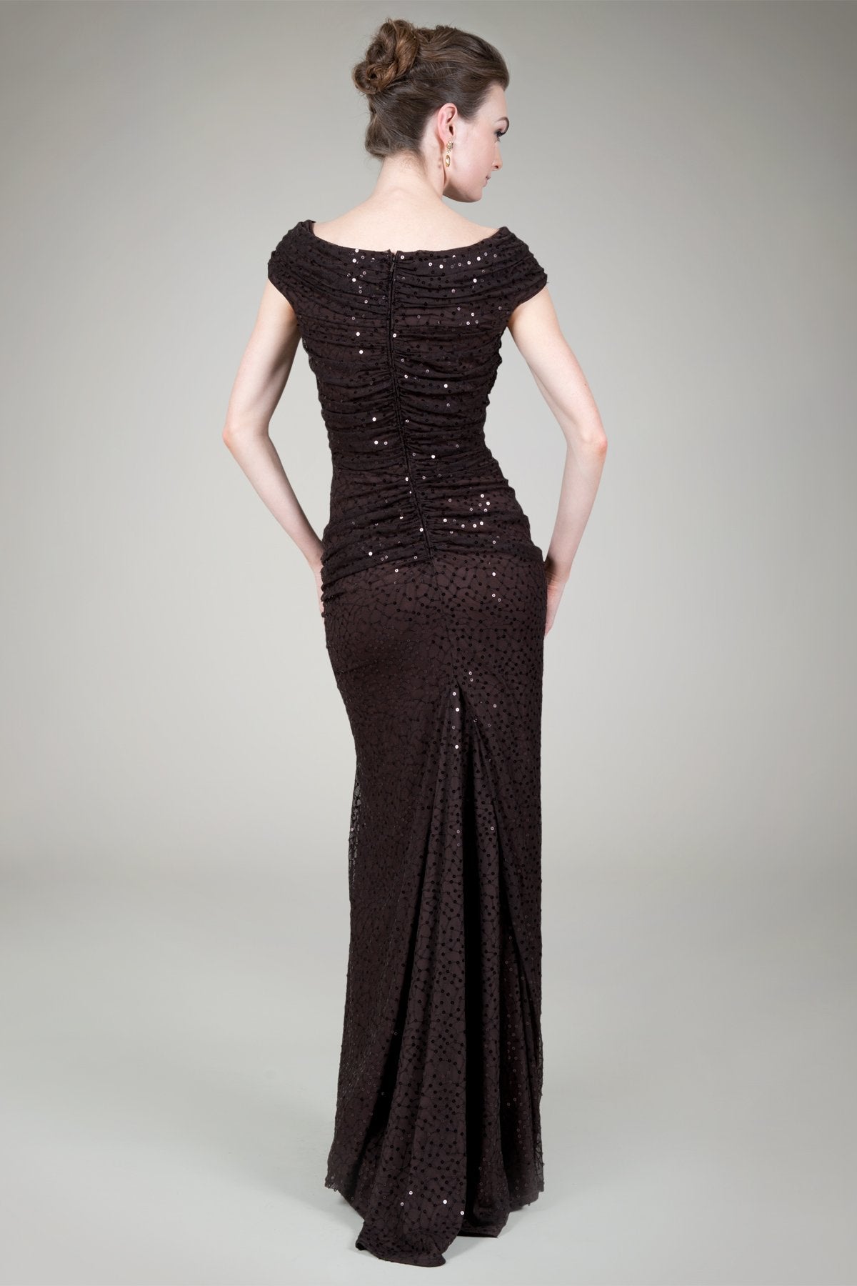 Off Shoulder Sequin Gown in Umber