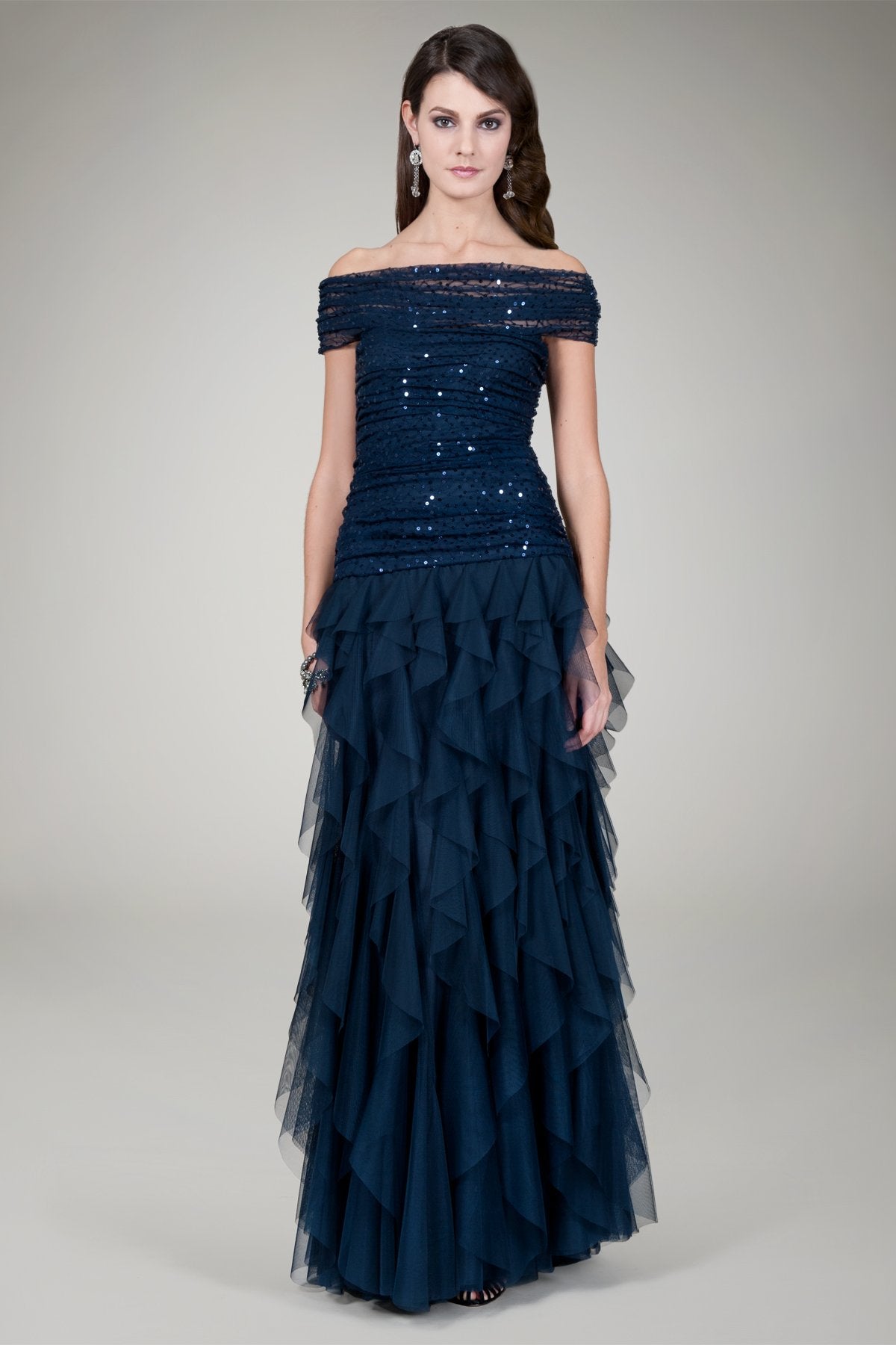 Hand Cut Organza Gown in Navy