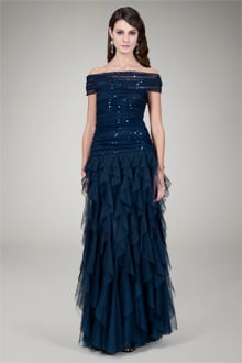 Hand Cut Organza Gown in Navy