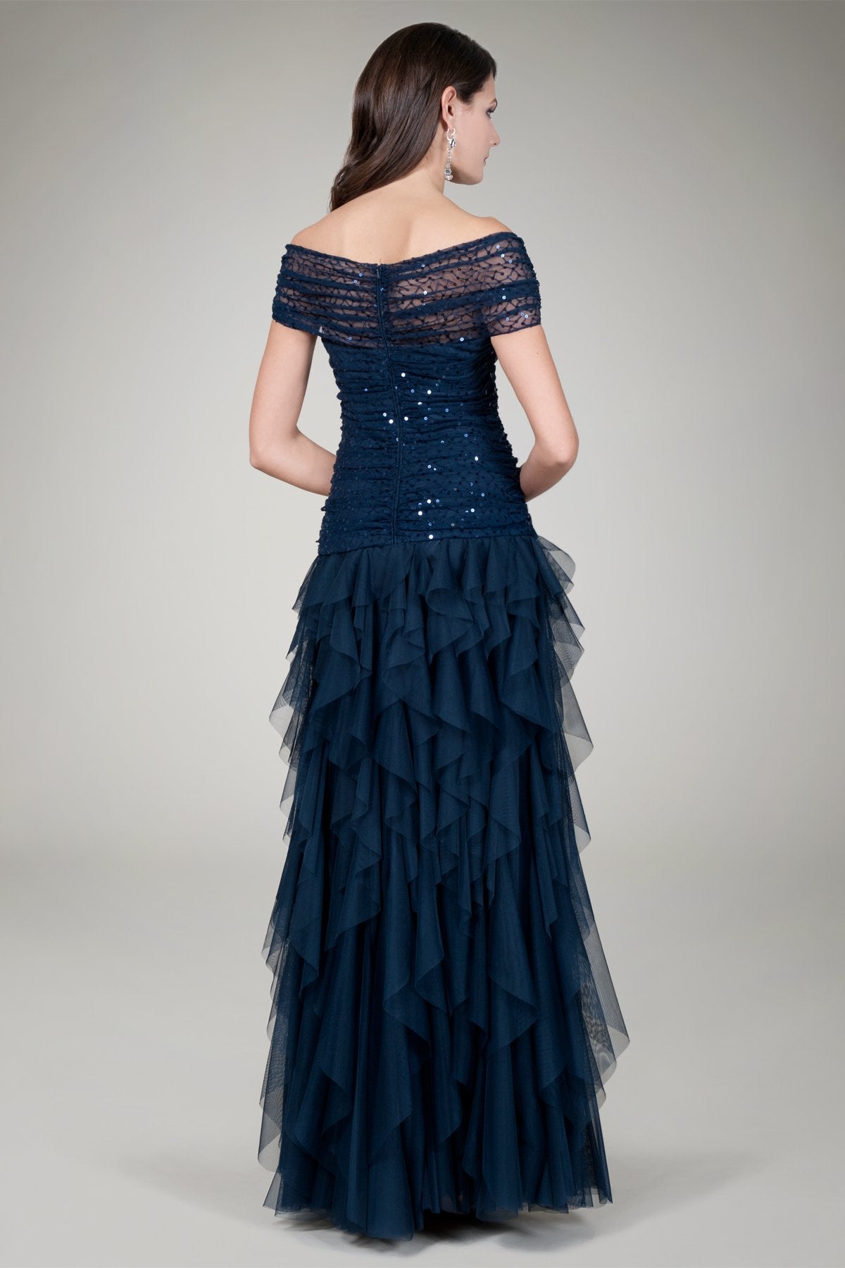 Hand Cut Organza Gown in Navy