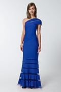 Pintuck Jersey One Shoulder Gown in Marina