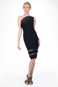 Pintuck Jersey One Shoulder Dress in Black