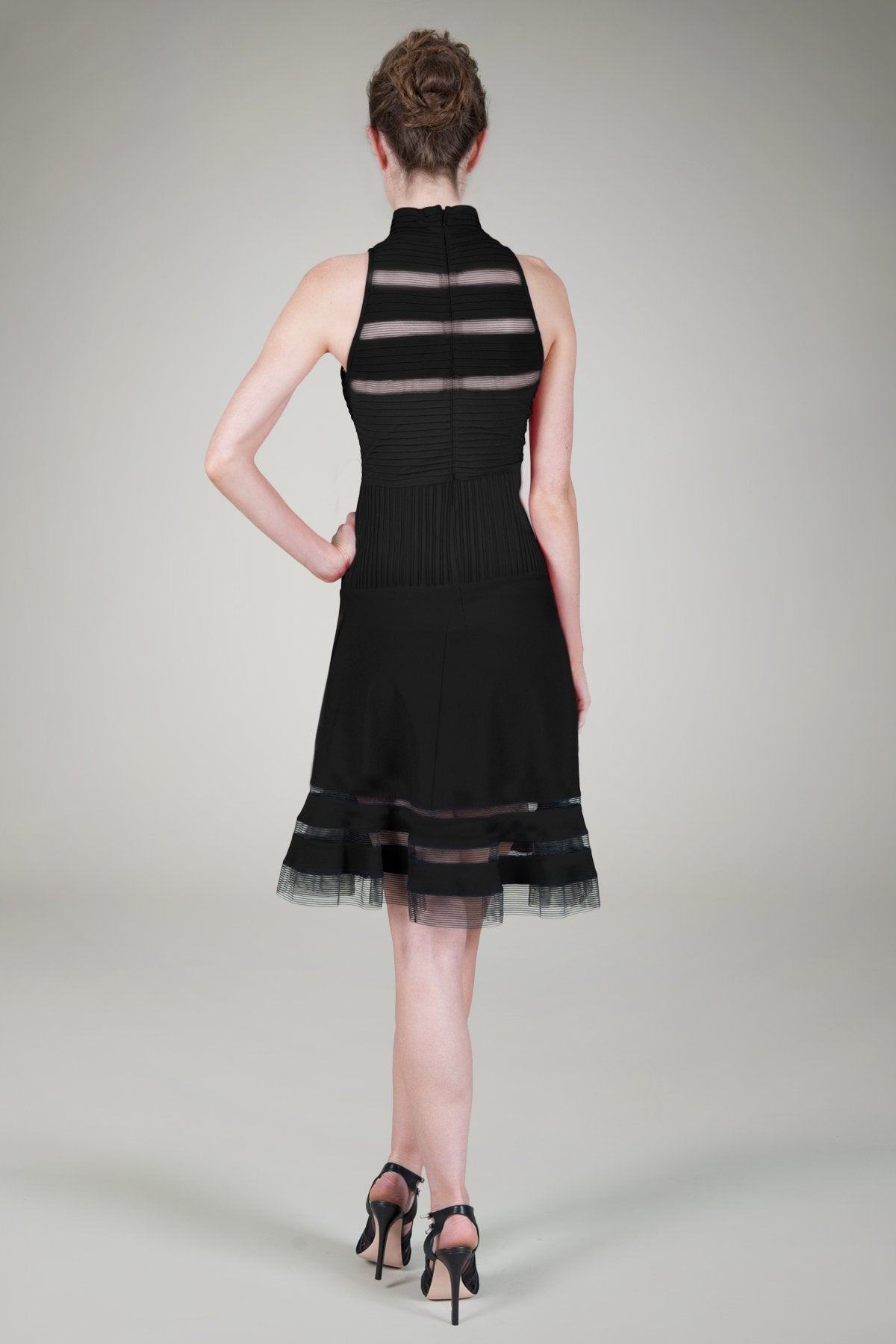 Cutout Jersey Halter Cocktail Dress in Black
