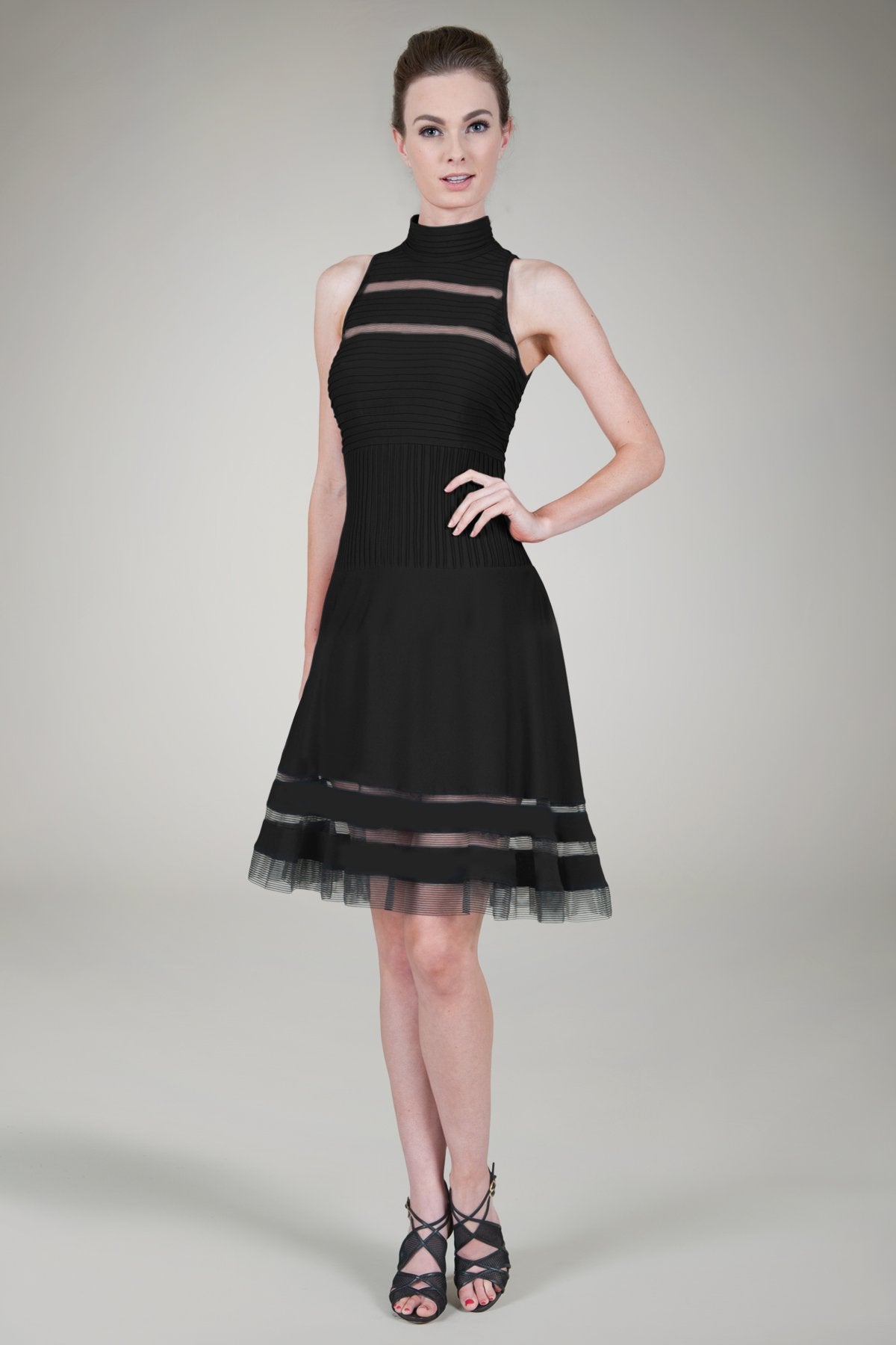 Cutout Jersey Halter Cocktail Dress in Black