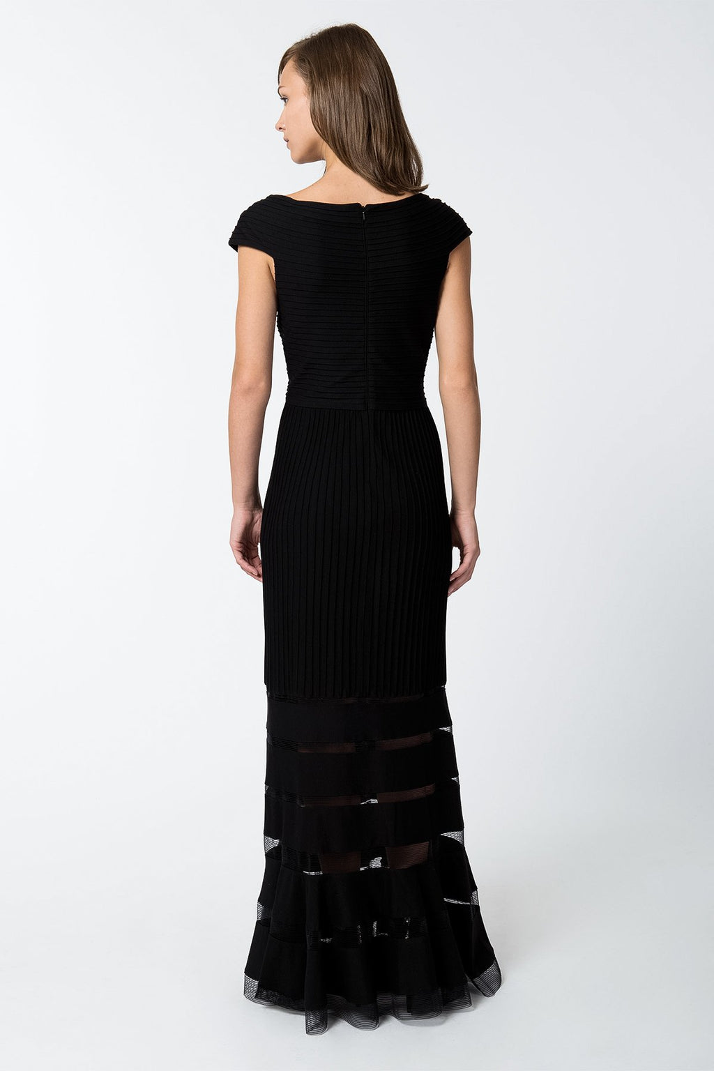 Pintuck Jersey V-Neck Gown in Black