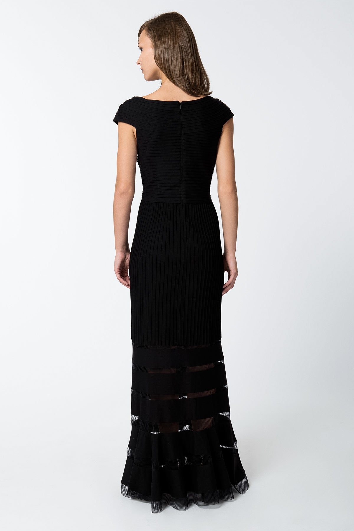 Pintuck Jersey V-Neck Gown in Black