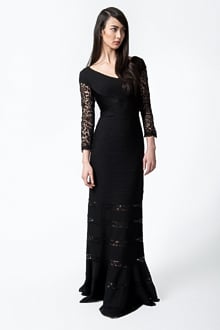 Pintuck Jersey V-Neck Gown in Black