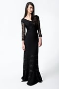 Pintuck Jersey V-Neck Gown in Black