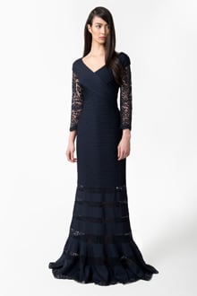 Pintuck Jersey V-Neck Gown in Navy