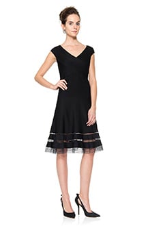 Pintuck Jersey Portrait Cocktail Dress in Black