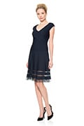 Pintuck Jersey Portrait Cocktail Dress in Black