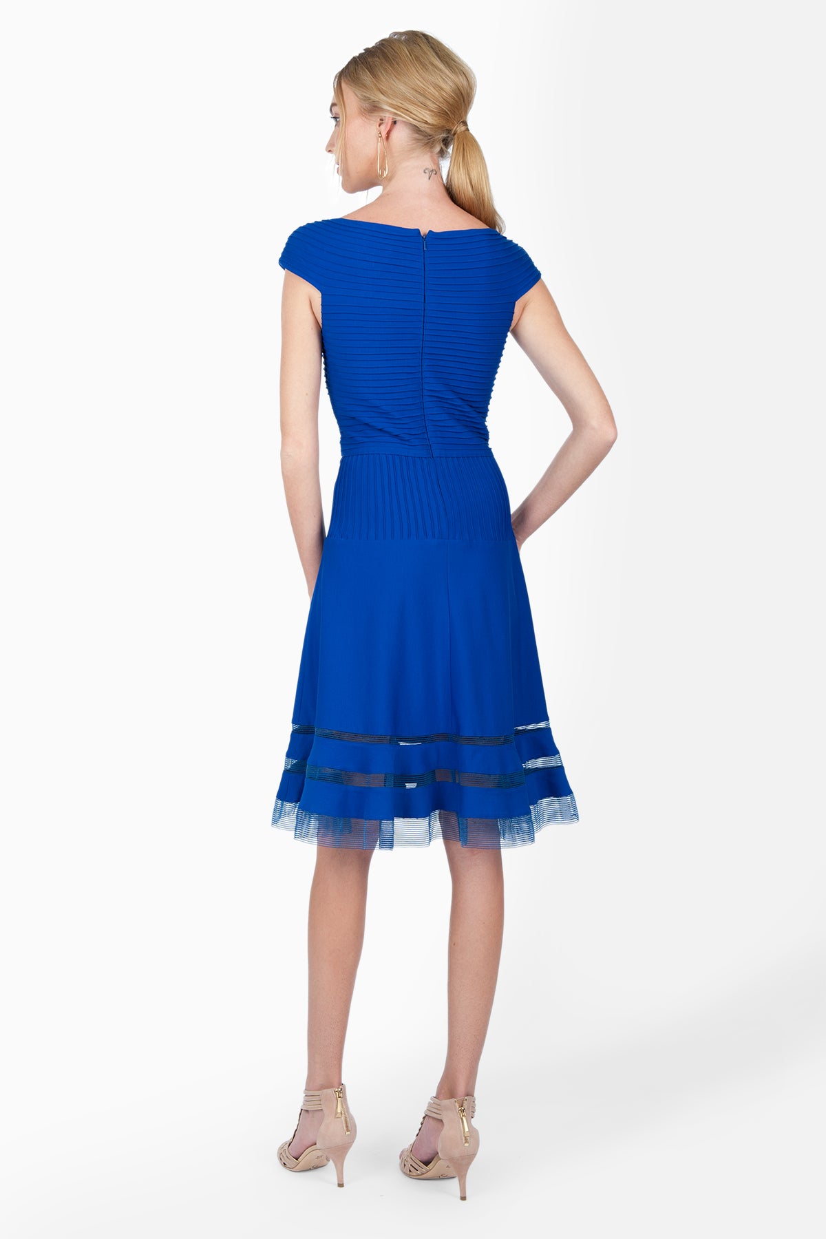 Pintuck Jersey Portrait Cocktail Dress in Marina