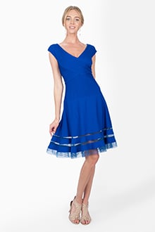 Pintuck Jersey Portrait Cocktail Dress in Marina