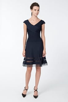 Pintuck Jersey Portrait Cocktail Dress in Navy