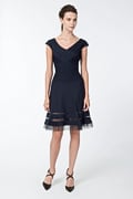 Pintuck Jersey Portrait Cocktail Dress in Navy