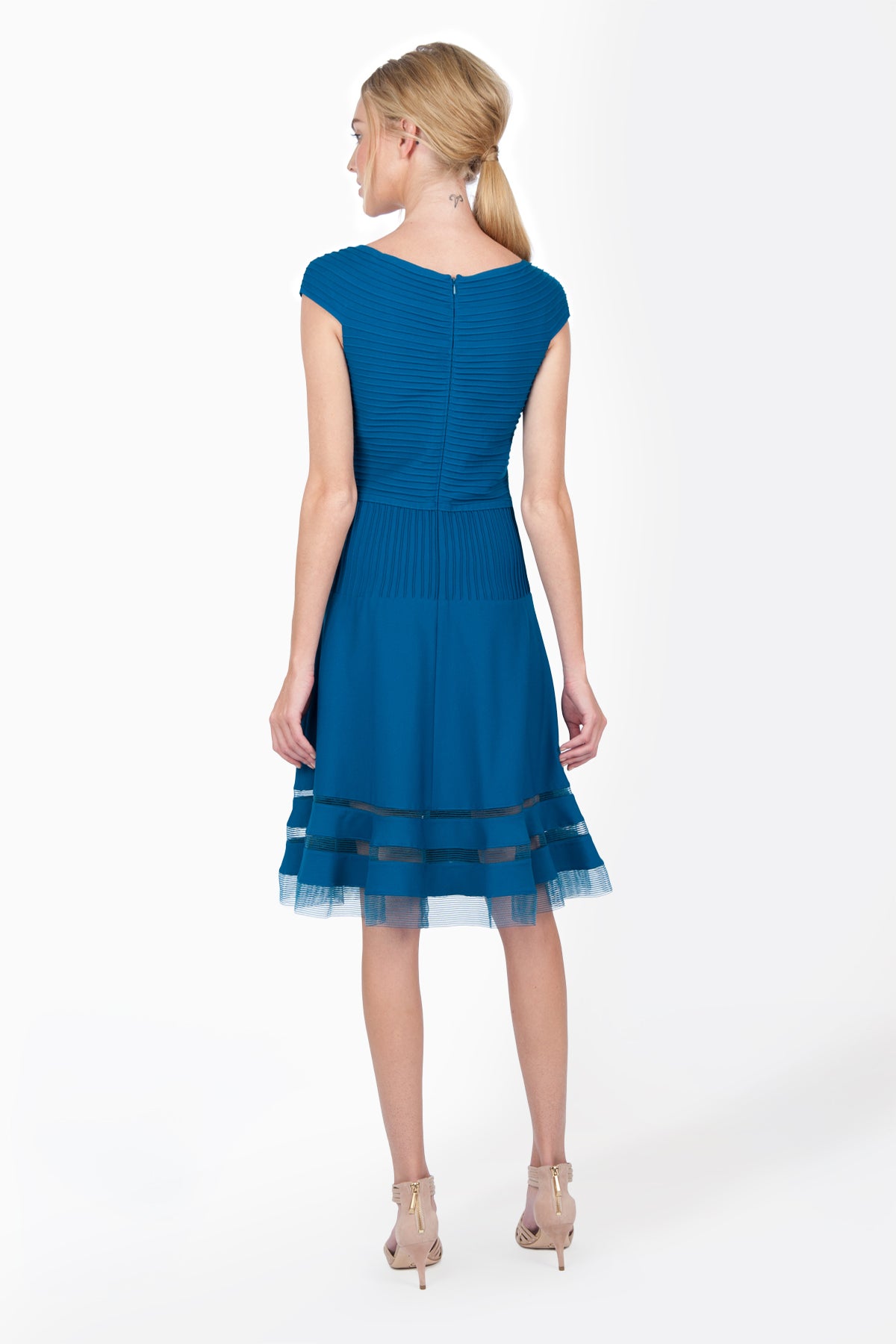 Pintuck Jersey Portrait Cocktail Dress in Nightfall