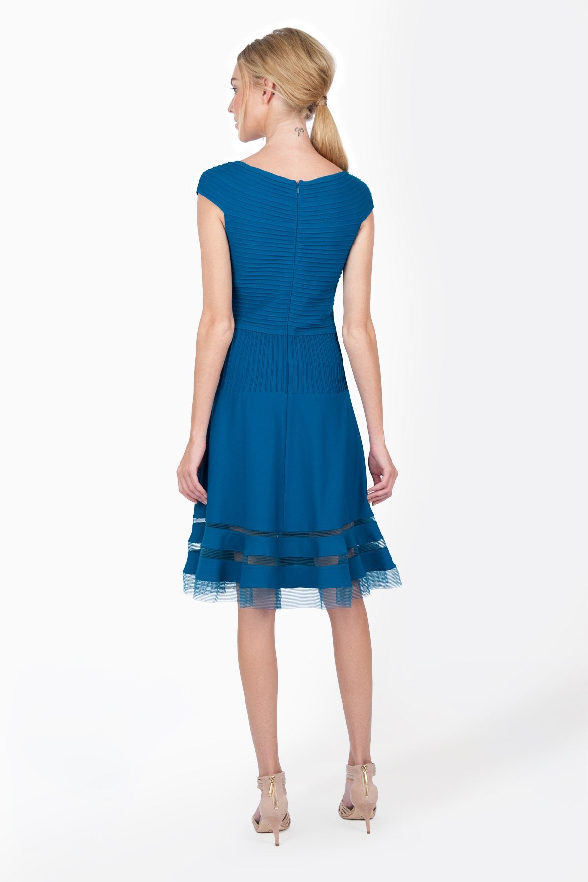 Pintuck Jersey Portrait Cocktail Dress in Nightfall