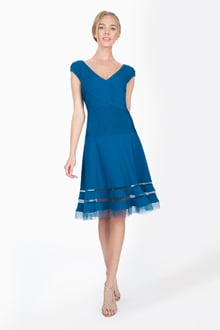 Pintuck Jersey Portrait Cocktail Dress in Nightfall