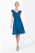 Pintuck Jersey Portrait Cocktail Dress in Nightfall