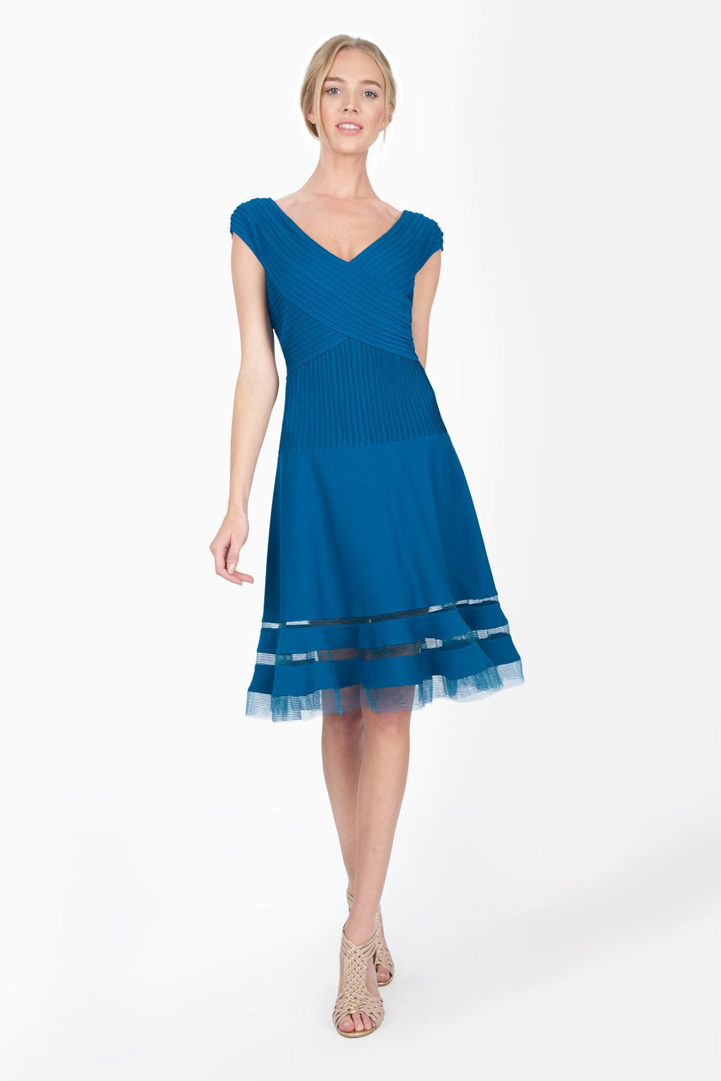 Pintuck Jersey Portrait Cocktail Dress in Nightfall