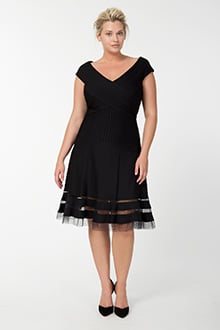 Pintuck Jersey Portrait Cocktail Dress in Black