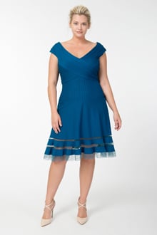 Pintuck Jersey Portrait Cocktail Dress in Nightfall