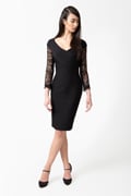 Pintuck Jersey V-Neck Dress in Black