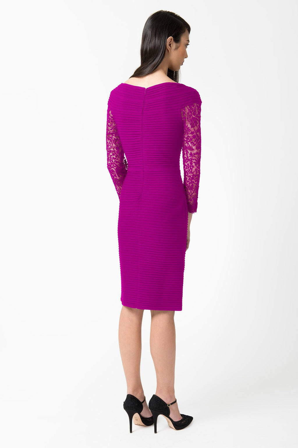 Pintuck Jersey V-Neck Dress in Wild Orchid